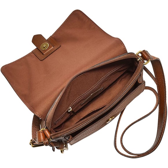 Fossil Kinley Small Crossbody Brown with Floral Cutouts - Picture 3 of 5